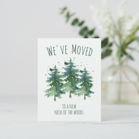 引っ越しましたフォレストマウンテンパインズウォーターカラー 案内ポストカード (スタンド正面)