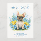 引っ越しましたフランスのブルドッグ子犬の移動 案内ポストカード (正面)