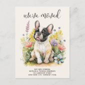 引っ越しましたフランスのブルドッグ子犬フローラ犬の移動 案内ポストカード (正面)