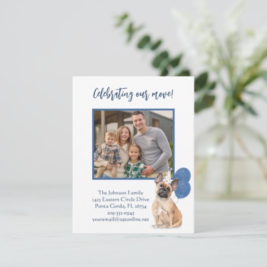 引っ越しましたフランスのブルドッグ家族写真予算 案内状 (スタンド正面)