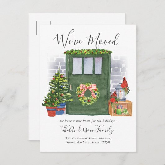 引っ越しましたフロントドアクリスマスホリデームービング 案内ポストカード (正面/裏面)
