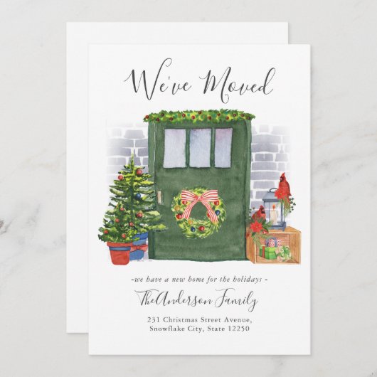 引っ越しましたフロントドアクリスマスホリデームービング 案内状 (正面/裏面)