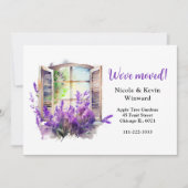 引っ越しましたフローラパープルラベンダーウィンドウ 案内状 (正面)