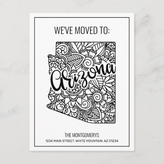 引っ越しましたフローラマンダラアリゾナ州ニューホーム 案内ポストカード (正面)