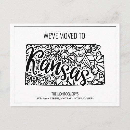 引っ越しましたフローラマンダラカンザス州 案内ポストカード (正面)