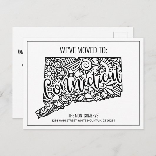 引っ越しましたフローラマンダラコネチカット州 案内ポストカード (正面/裏面)