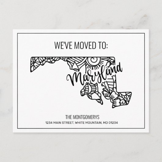引っ越しましたフローラマンダラメリーランド州 案内ポストカード (正面)