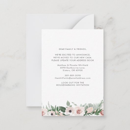 引っ越しましたフローラ素朴ニューカーサムービング ノートカード (裏面)