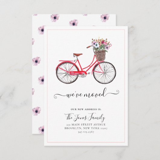 引っ越しましたフローラ自転車の新しい住所ホーム移動 案内状 (正面/裏面)