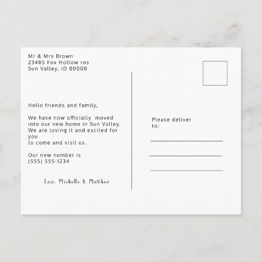 引っ越しましたブラウンキツネグレーリース冬の引っ越し  案内ポストカード (裏面)