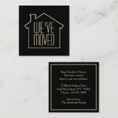 引っ越しましたブラックおよび金ゴールドモダンエンクロージャカード スクエア名刺 (正面/裏面)