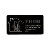 引っ越しましたブラックと金ゴールドモダン差出人住所 ラベル (正面)