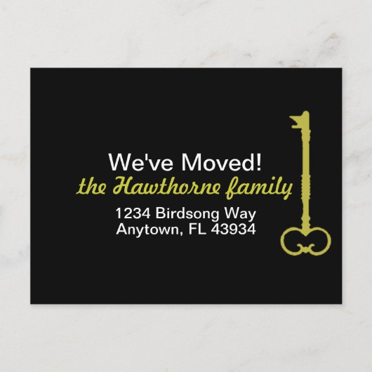 引っ越しましたブラックと金ゴールド 案内ポストカード (正面)
