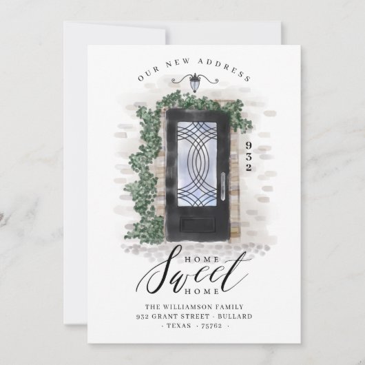 引っ越しましたブラックアイアンウォーターカラーエレガントドア 案内状 (正面)