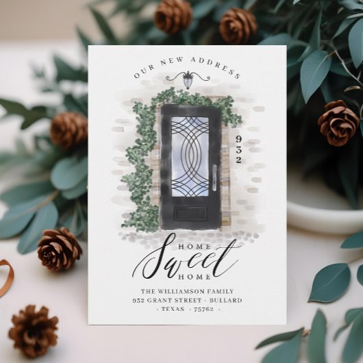 引っ越しましたブラックアイアンウォーターカラーエレガントドア 案内状