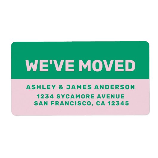 引っ越しましたブラックグリーンピンクニューアドレス ラベル (正面)