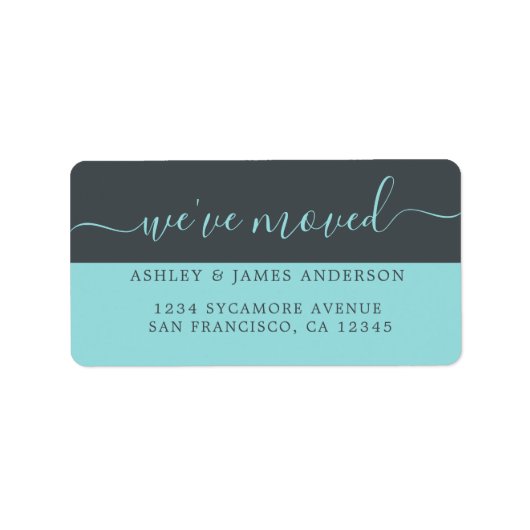 引っ越しましたブラックターコイズの新しいアドレス ラベル (正面)