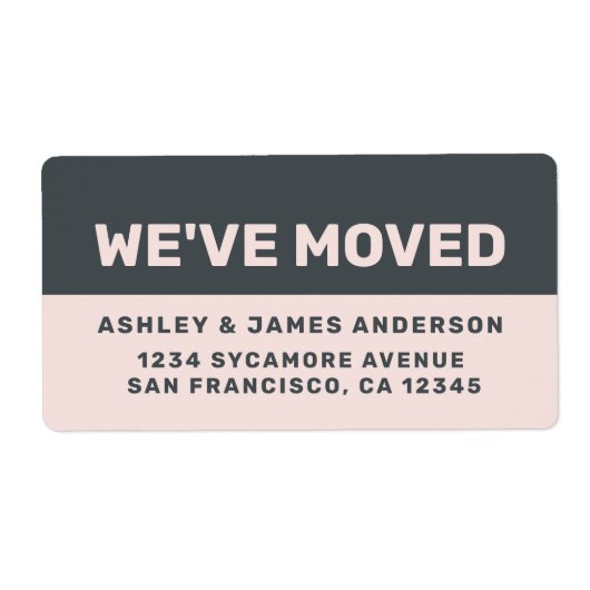 引っ越しましたブラックパステルピンクニューアドレス ラベル (正面)