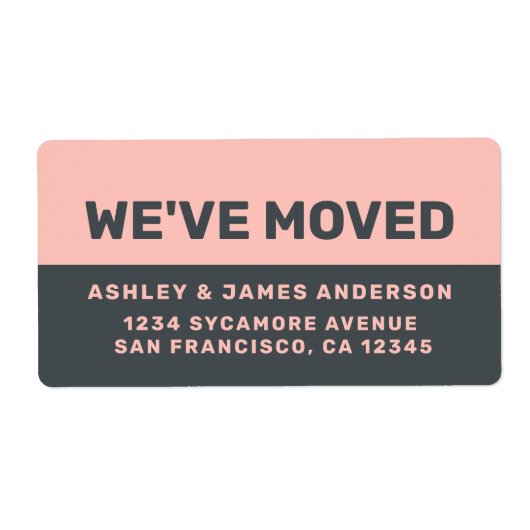 引っ越しましたブラックパステルピンクニューアドレス ラベル (正面)