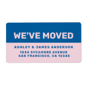 引っ越しましたブラックピンクブルー新しいアドレス ラベル (正面)