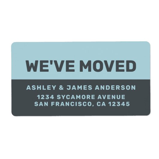 引っ越しましたブラックブルーグロー新しいアドレス ラベル (正面)