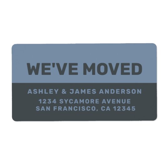 引っ越しましたブラックヴィンテージブルー新しいアドレス ラベル (正面)