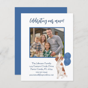 引っ越しましたブリタニースパニエル犬ファミリーフォトバジェット 案内状