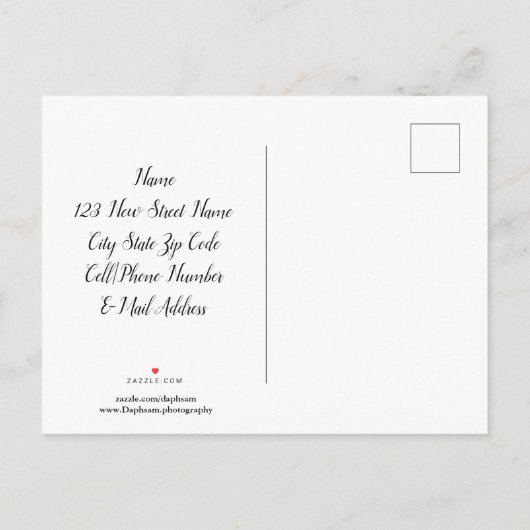 引っ越しましたブルーアジサイIn Mason Jarsはがき 案内ポストカード (裏面)