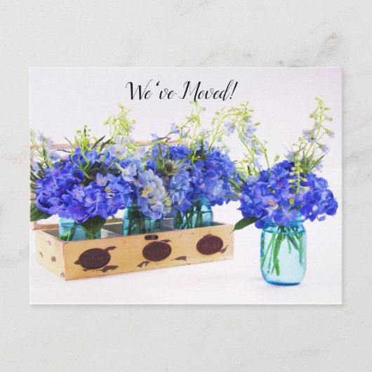 引っ越しましたブルーアジサイIn Mason Jarsはがき 案内ポストカード (正面)
