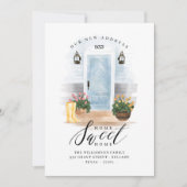 引っ越しましたブルーシックなカントリーウォーターカラーブルードア 案内状 (正面)