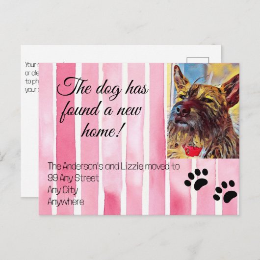 引っ越しましたペットの写真の新しいアドレス通知 案内ポストカード (正面/裏面)
