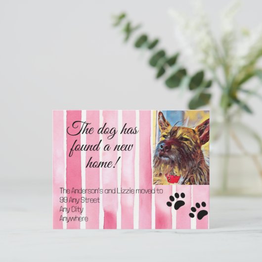 引っ越しましたペットの写真の新しいアドレス通知 案内ポストカード (スタンド正面)