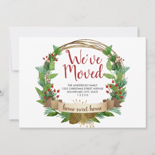 引っ越しましたホリデークリスマスアコーンリースムービング 案内状 (正面)