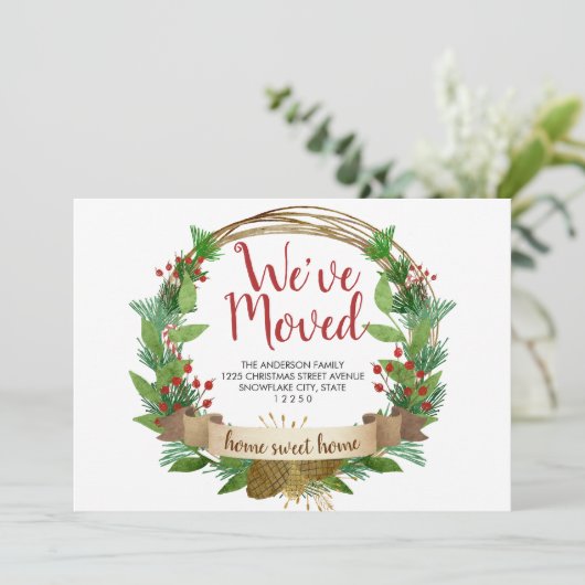 引っ越しましたホリデークリスマスアコーンリースムービング 案内状 (スタンド正面)