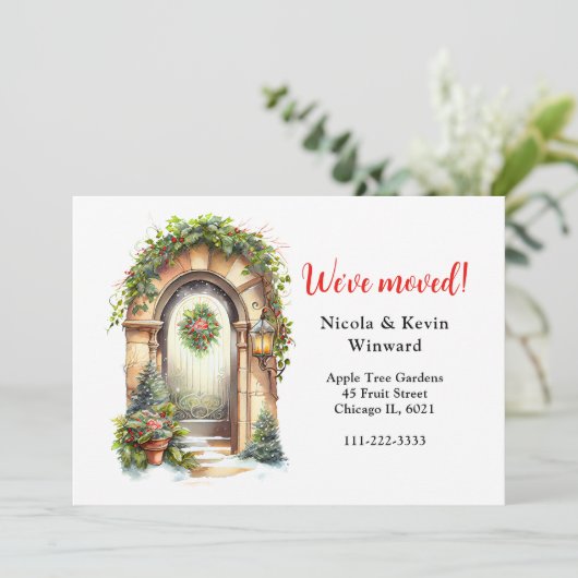 引っ越しましたホリデークリスマスガーランドドア 案内状 (スタンド正面)