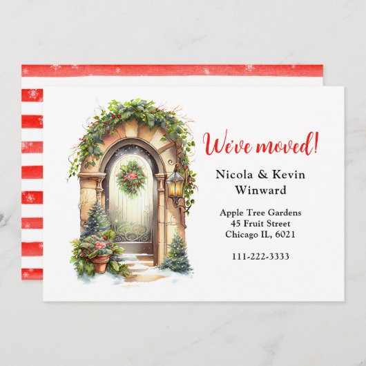 引っ越しましたホリデークリスマスガーランドドア 案内状 (正面/裏面)