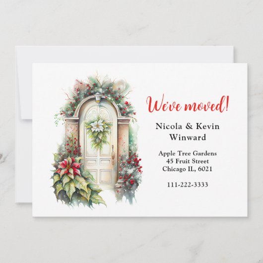引っ越しましたホリデークリスマスポインセティアドア 案内状 (正面)