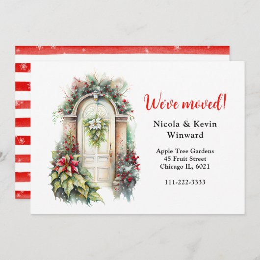 引っ越しましたホリデークリスマスポインセティアドア 案内状 (正面/裏面)