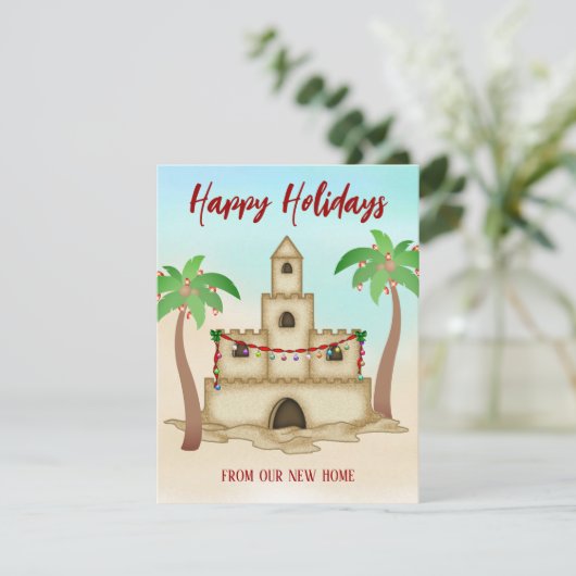 引っ越しましたホリデーフォトビーチクリスマスカード (スタンド正面)