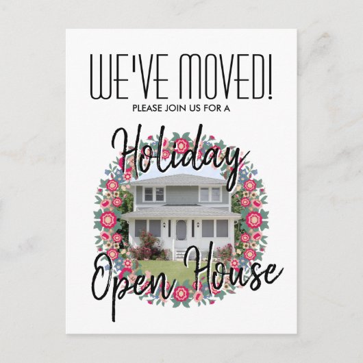 引っ越しましたホリデー引っ越し祝いパーティーパーティー写真 案内ポストカード (正面)