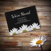 引っ越しましたホワイトデイジー素朴ボタニカルブラック 案内ポストカード