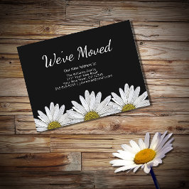 引っ越しましたホワイトデイジー素朴ボタニカルブラック 案内ポストカード