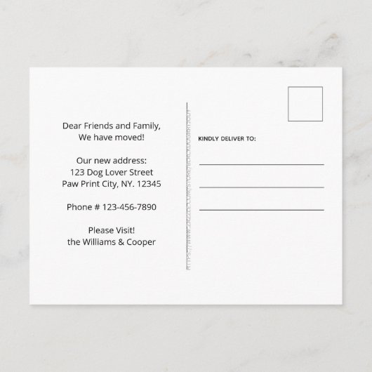 引っ越しましたホームは犬が動いている場所 案内ポストカード (裏面)