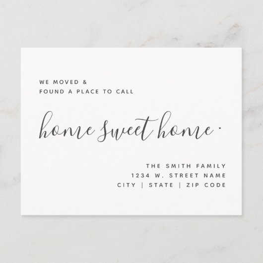 引っ越しましたホームスイートホームモダン書道  ポストカード (正面)