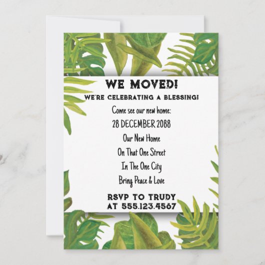 引っ越しましたホーム賛美ズニューハウスウォーミングパーティー 招待状 (正面)