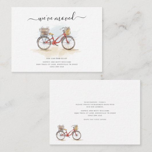 引っ越しましたボホシック赤い自転車移動 ノートカード (正面/裏面)