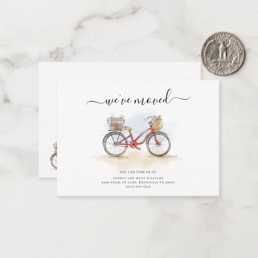 引っ越しましたボホシック赤い自転車移動 ノートカード (正面/裏面インサイチュ)