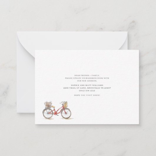 引っ越しましたボホシック赤い自転車移動 ノートカード (裏面)