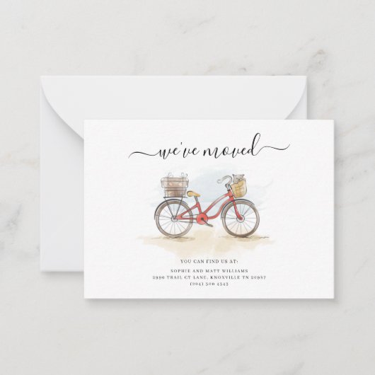 引っ越しましたボホシック赤い自転車移動 ノートカード (正面)