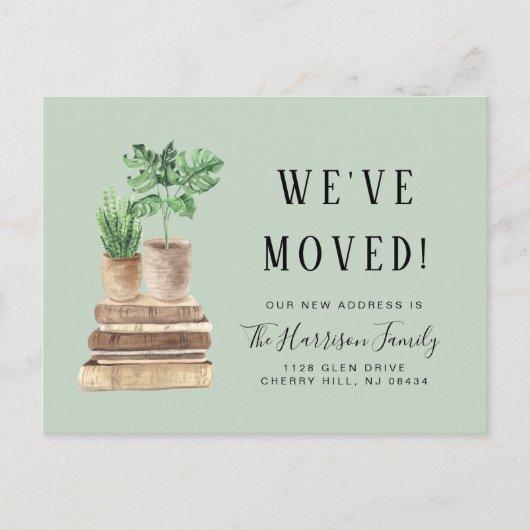 引っ越しましたボホプラントセージ緑の移動 案内ポストカード (正面)